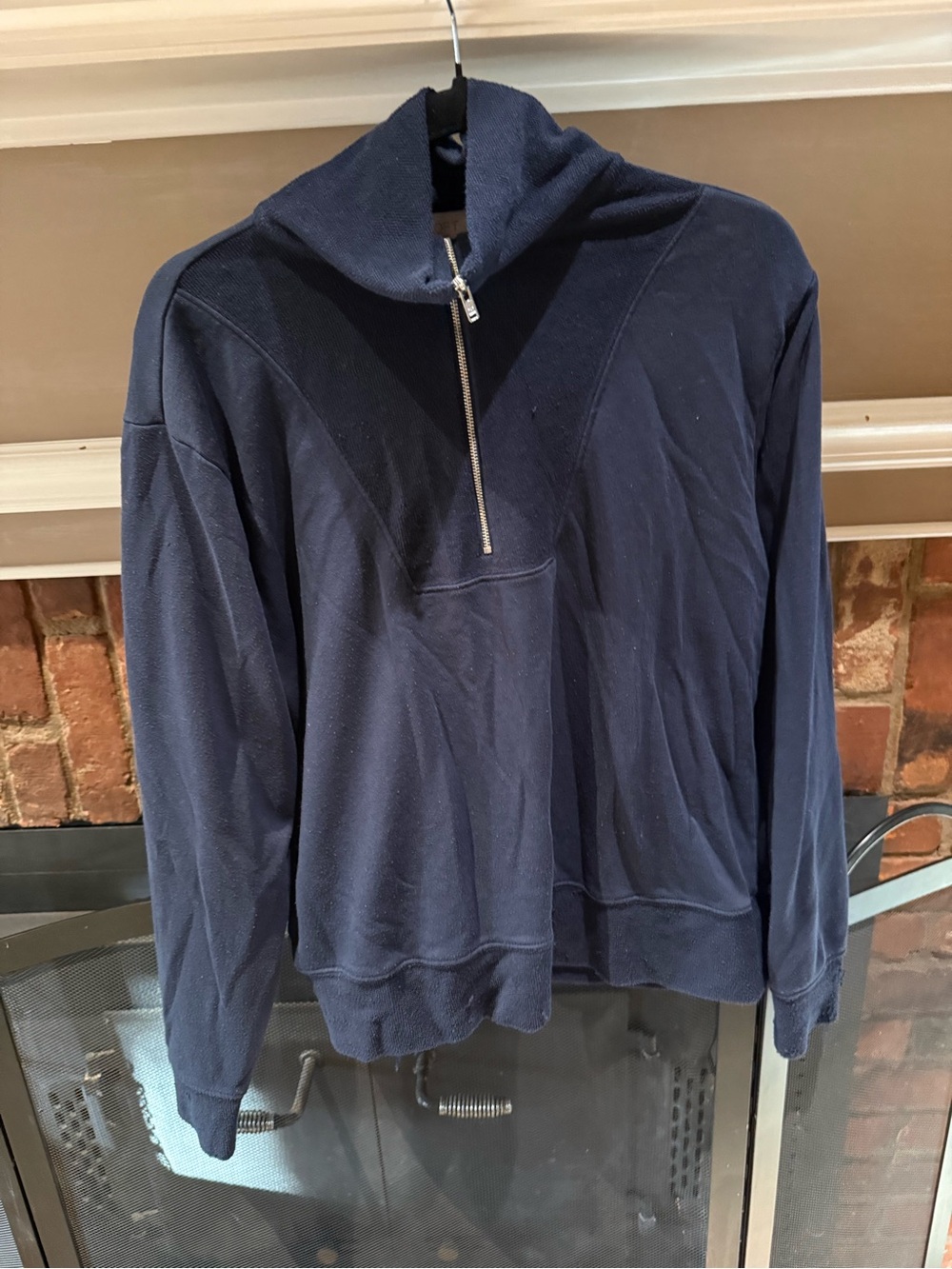 LOFT Outlet Navy Blue Panelled Mock Neck Half Zip Sweatshirt M